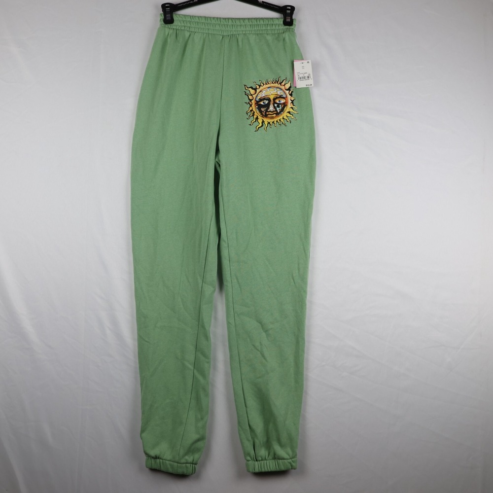 Sublime Jogger Sweatpants Womens XS Green Graphic Sun Print SUL105801 NWT